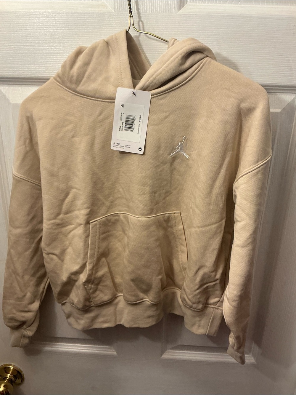 Jordan Men's Crewneck Hoodie in Beige/Tan with Embroidered Jumpman
